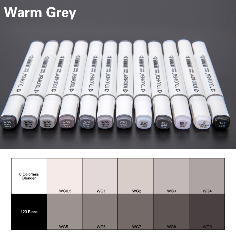 TOUCHNEW 12/30 Kleur Cool Grijs Marker Warm Grijs Marker Set Dual Tips Alcohol Gebaseerde Kunst Marker voor Tekening Manga Mark Art leverancier: Warm Gray