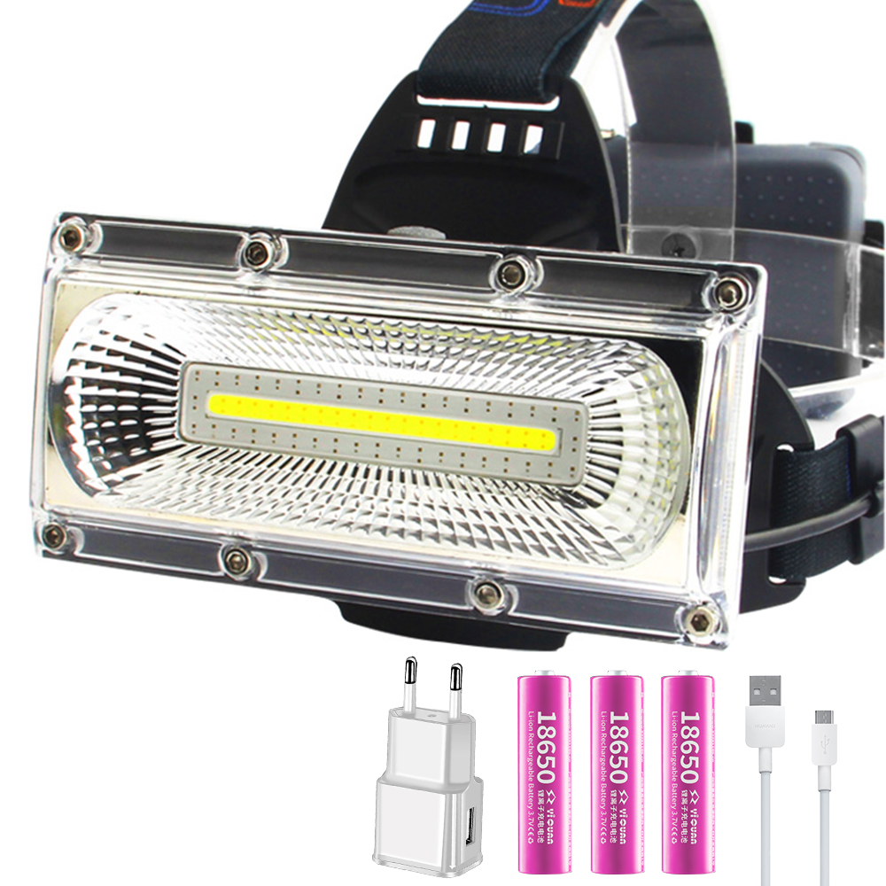 Floodlight COB LED Headlamps Waterproof working head lamp 3Modes Head Lantern 3*18650 Rechargeable Frontal HeadLamp