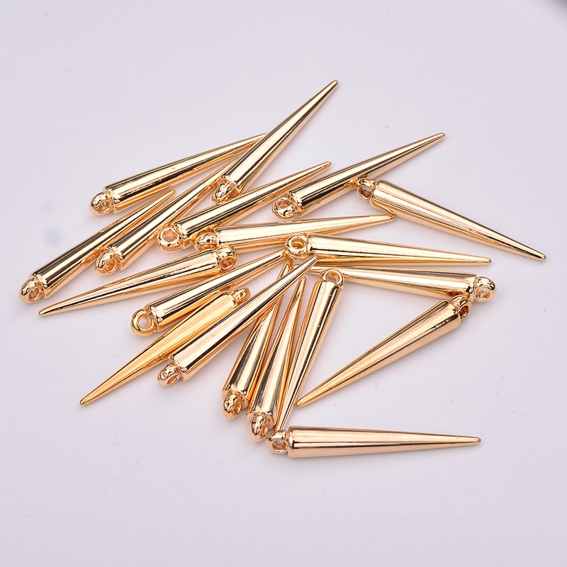 5x35mm Grote Gouden Kegel Klinknagel Opknoping Plastic Spikes Hanger Strass Klinknagel Punk Studs en Spikes Oorbel Charmes voor Ketting