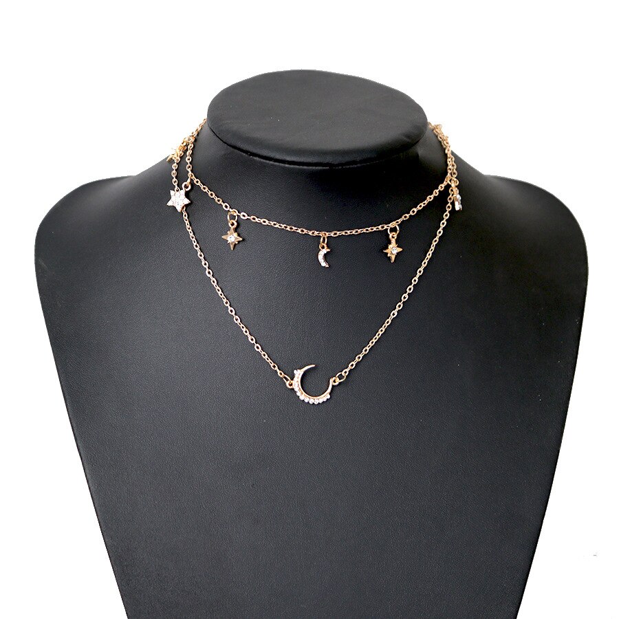 UAM Zomer Goud Kleur Choker Ketting Voor Vrouwen Dames Multi Layer Moon Star met Strass Korte Kettingen