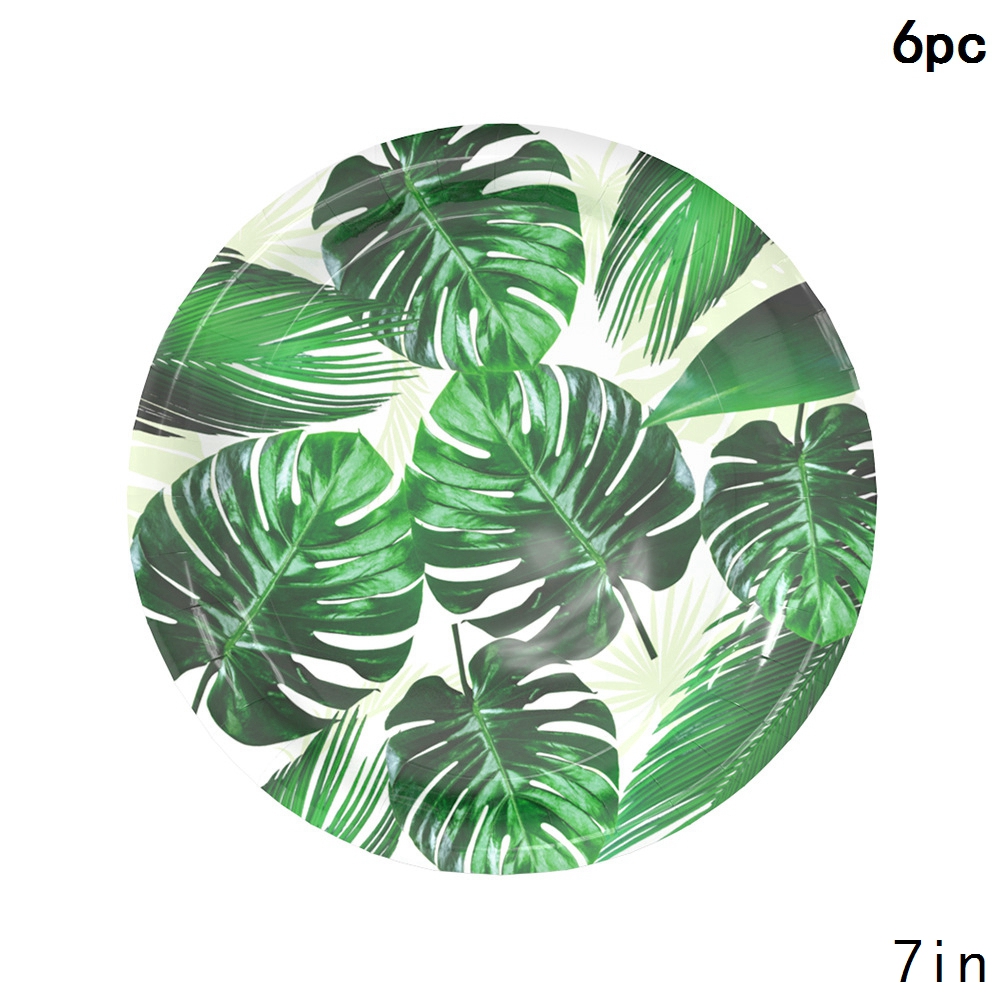 Hawaii luau fest engangsservice sæt tropisk palmeblad papir kop tallerken serviet banner sommer jungle tema fest dekoration: 6 stk 7 tommer plade
