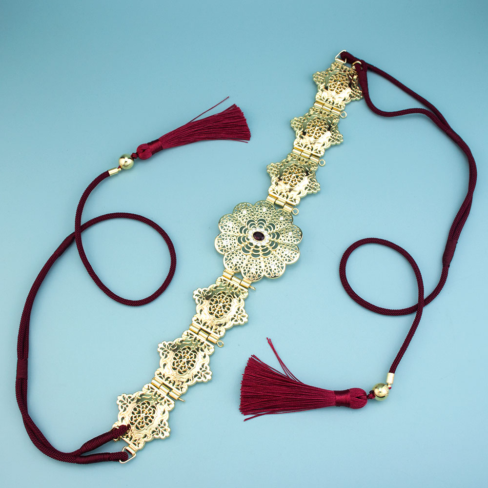 Sunspicems – ceinture Caftan marocain couleur or, glands à main, corde, chaîne de taille pour femmes, décoration de bijoux de mariage arabe: Titane plaqué