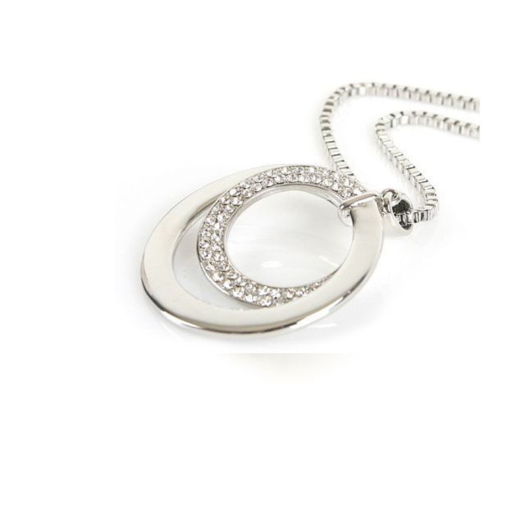 Long Chain Women Necklace Crystal Rhinestone Silver Plated Pendant Necklace Jewelry Accessories Torque Choker