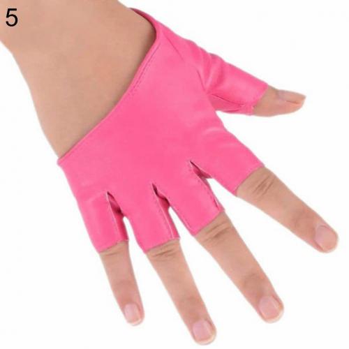 Gloves Women Ladies Half Finger Faux Leather Short-Figures Gloves Half Palm: Rose Red