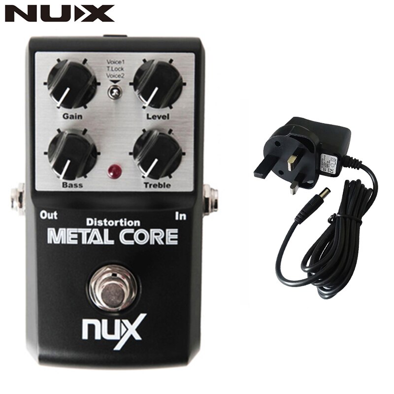 NUX Metal Core Distortion Effect Pedal True Bypass Guitar Effects Pedal 2-Band EQ Tone Lock Preset Function: UK PLUG-Metal Core