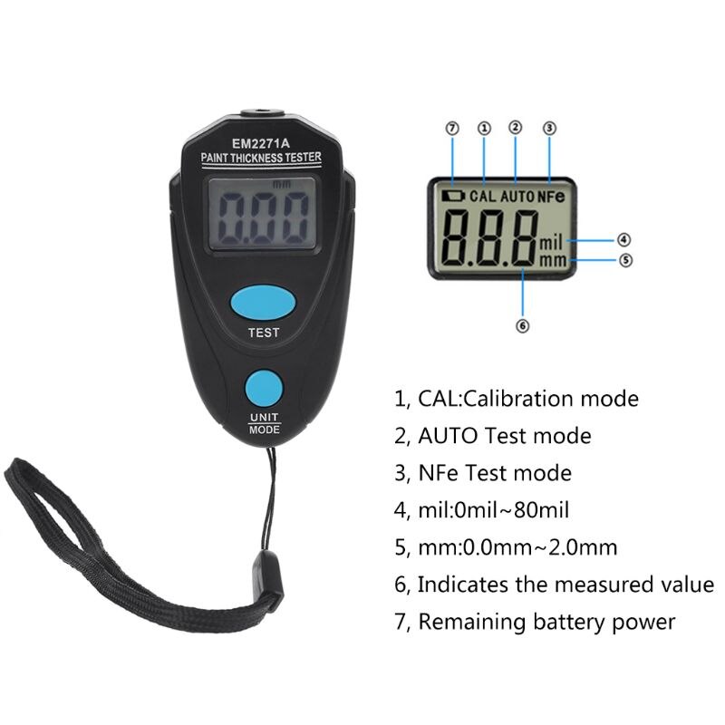 Em2271a digitale fe/nfe 0.00-2.20mm dikte tester auto autolak coating meter