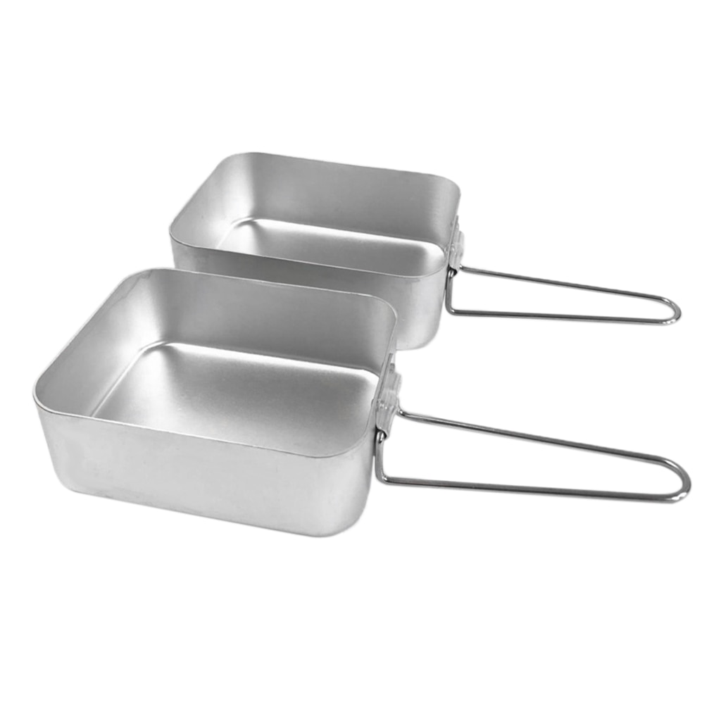 2Pcs Aluminium Folding Lunch Box Dinner Box Cooking Camping Mess Tins For Outdoor Picnic Fishing BBQ Student School 1.2L + 1.4L