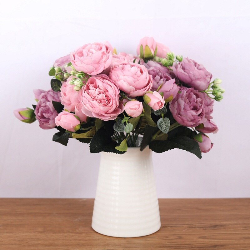 30 cm persisk rose korean buket pæon kunstig blomst 5 stort hoved 4 lille knopp bryllup boligindretning blomst fotografering prop