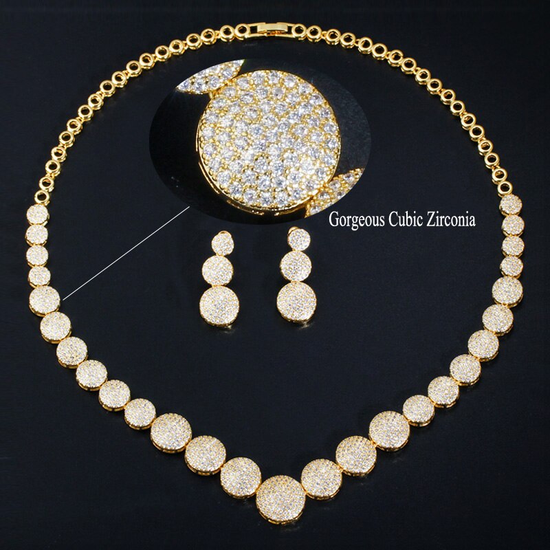CWWZircons Top paillettes or jaune africain nigérian cubique zircone femmes collier de mariage bijoux ensemble pour les mariées T365