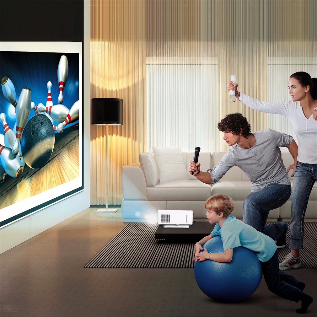 E08S Mini Portable Projector 200 Lumen 800 x 480 Full HD LED Video Home Cinema IR Remote Control Wired Same Screen