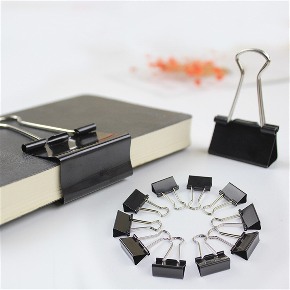 12pcs Metal Binder Clips 19/25/32/41mm Tickets Photos Paper Holder Office Document File Paper Clamp School Binding Supplies