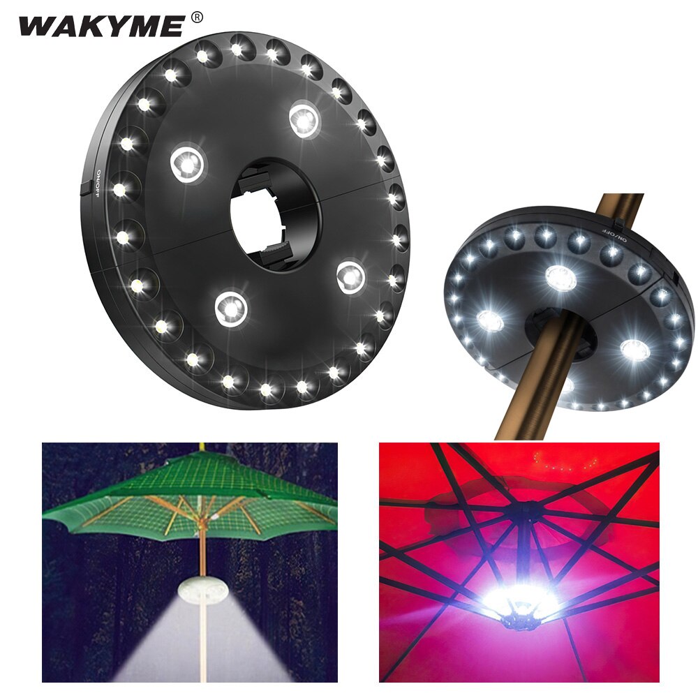 Wakyme 28 ledet terrasse paraply lys utendørs camping lys bærbar camping telt lampe nødlys 3 modus hage plen natt lys