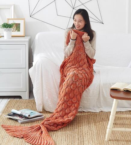 tragbare Gestrickte Meerjungfrau Schwanz Häkeln Decke Weichen Tragbare Schlafsack Abdeckung für Kinder Erwachsene Weihnachten Geburtstag: Fish orange / 60x140cm