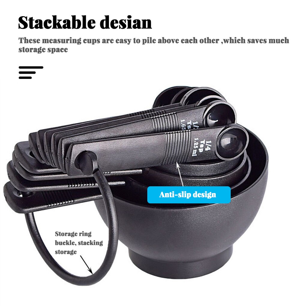 Kitchen 10 Pcs Dual Scale Baking Measure Spoons Kit Measuring Cups Set Stackable Plastic Chef DIY Cooking Tools