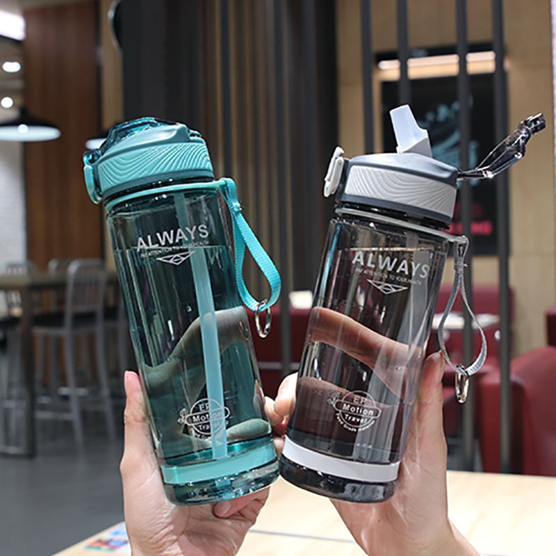 800ml sportvattenflaskor med sugrör för camping vandring utomhus plast transparent bpa gratis flaska för män drinkware