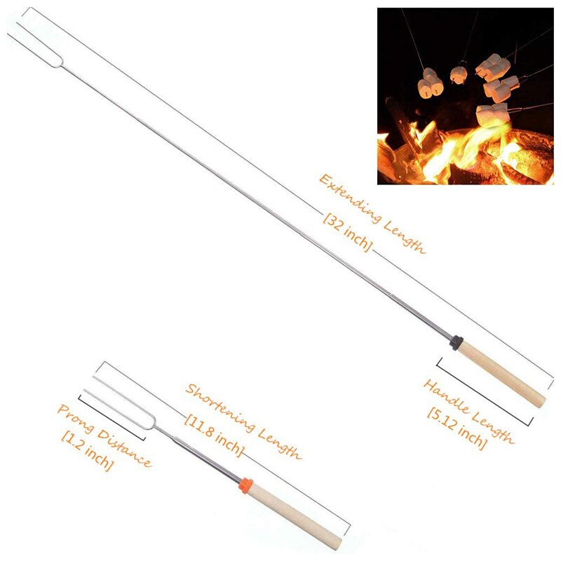 Bâtons de torréfaction à la guimauve brochettes télescopiques à la guimauve et fourchettes à -Dog avec poignée en bois sac de rangement