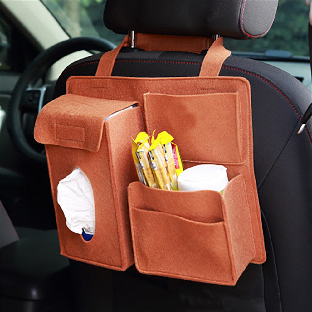 Organizador de asiento trasero de coche, bolsa de almacenamiento multifunción de bolsillo, soporte Universal, Protector de estilismo de coche, accesorios para Interior: Marrón