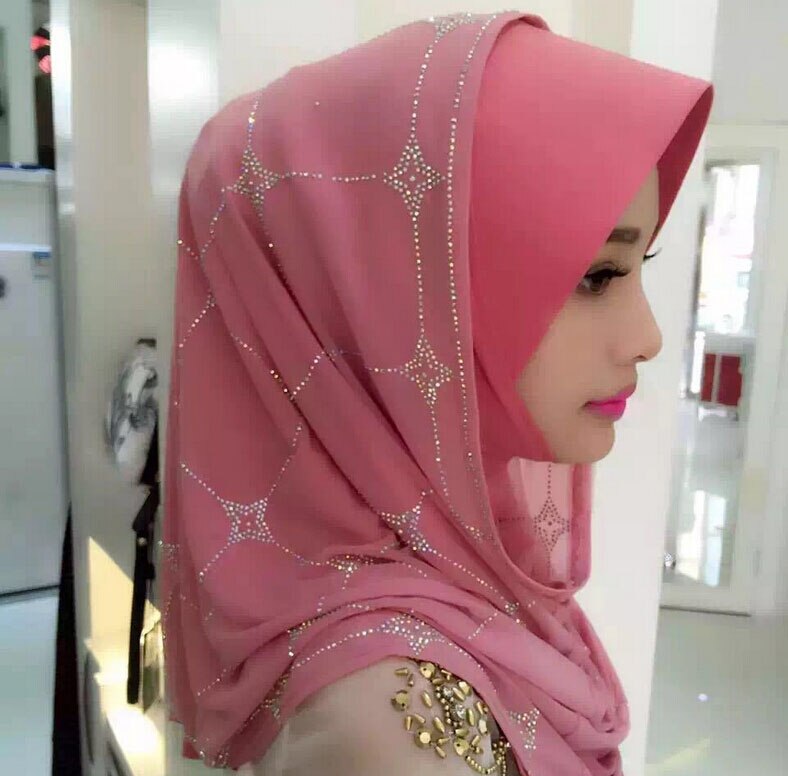 Muslim Scarf Middle East Austria drill Sets of head Female summer Scarf Hui Ethnic style Hijab #8139R0: Pink