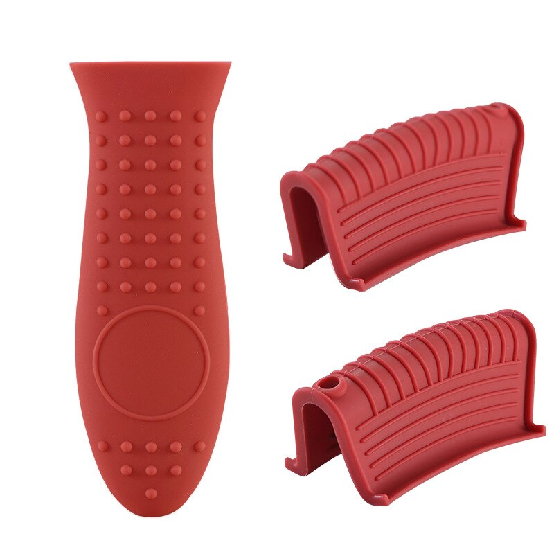 Oven Mitts Silicone Heat Resistant Pinch Mitts, used for cast iron frying pan lid, Heat Resistance Silicone Pot Handle Cover: red 3pcs