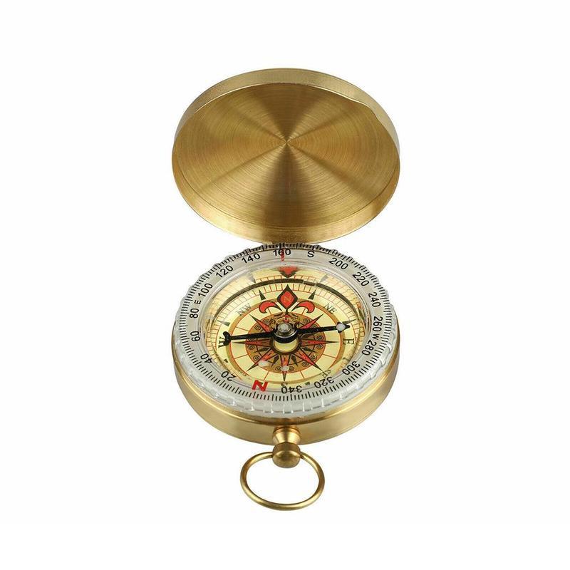 luminous Outdoor Camping Hiking Portable Pocket Brass Gold Color Copper Compass Navigation with Noctilucence Display: Default Title