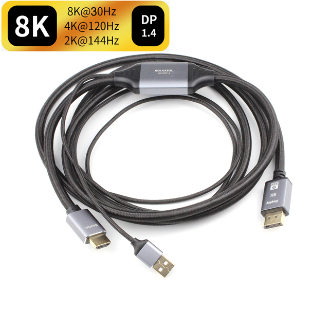 Actieve 8K HDMI 2.1 naar Displayport 1.4 kabel 4K HDMI naar Displayport 144Hz converteradapter HDMI 2.1 in naar Displayport DP 1.4 uit