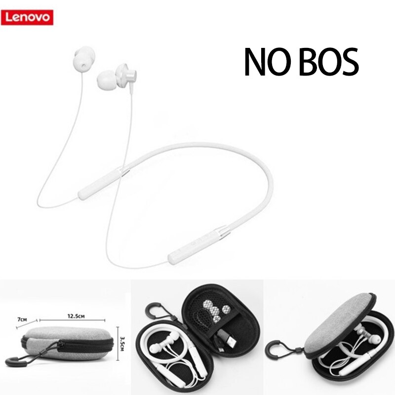 Original Lenovo HE05 Bluetooth 5.0 Neckband Wireless headphones Stereo Sports Magnetic Headphones Sports Running IPX5 Waterproof: White No Bos Add Bag