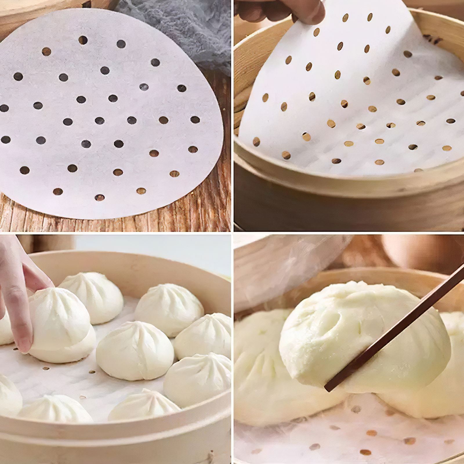 Traditional Meshed Bun Baozi Steamer Dumpling Cooker With Chopsticks Paper For Kitchen Cooking Breakfast