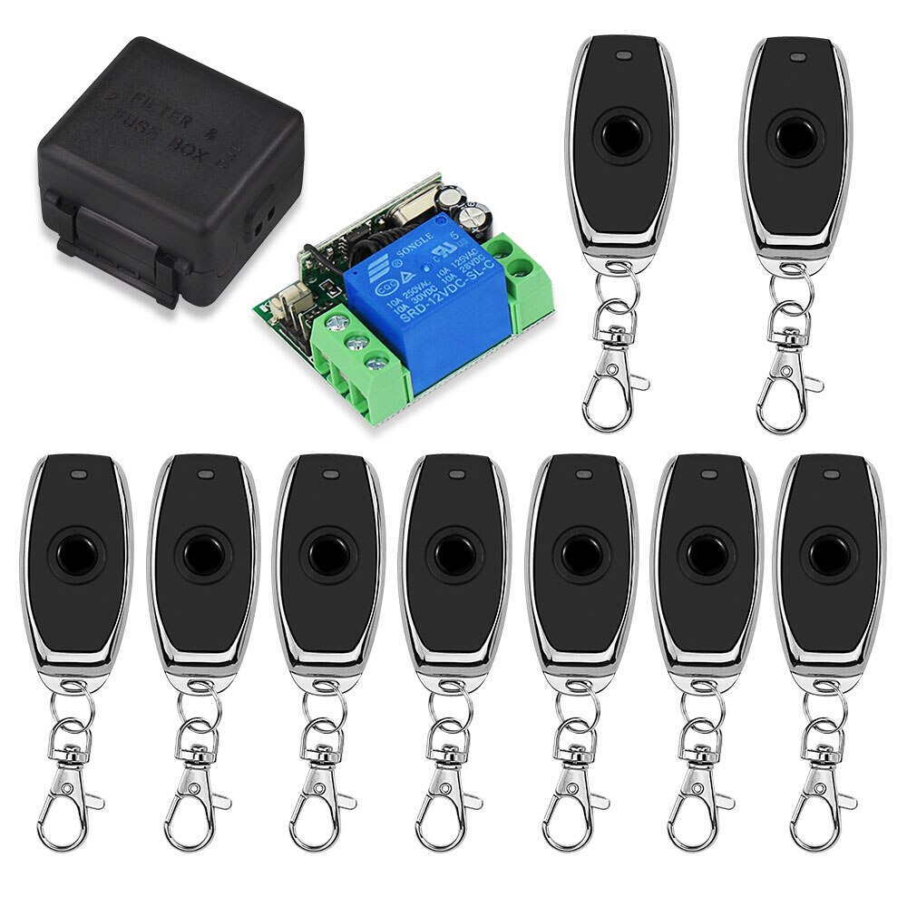 315 / 433 Mhz RF Transmitter Remote Controls Wireless Remote Control Switch DC12V 1CH Relay Receiver Module for Access Control: 9 Black Remote