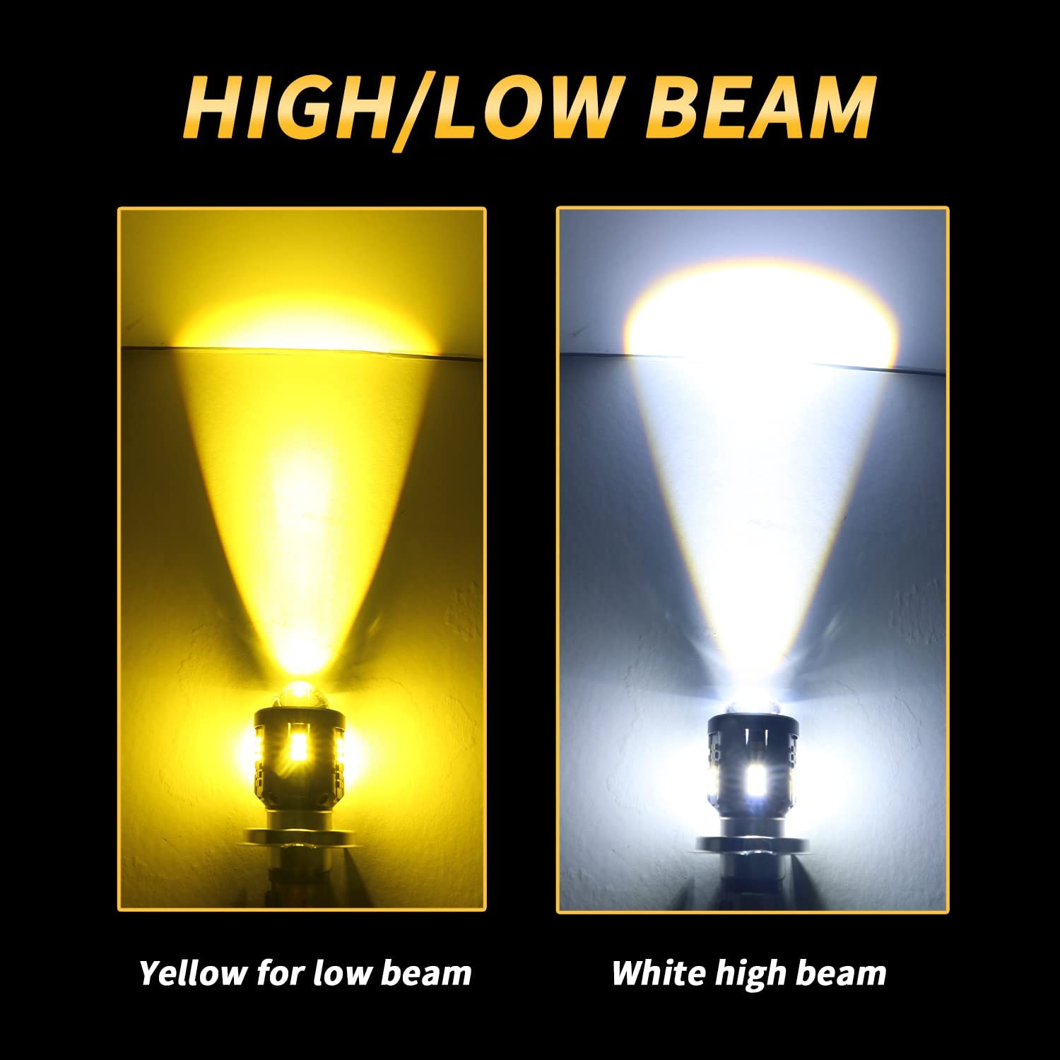 Oprah – ampoule de phare de moto super lumineuse H4 LED avec lentille HD BA20D faisceau Hi/Lo double couleur blanc jaune: Argent / P15D-25-1