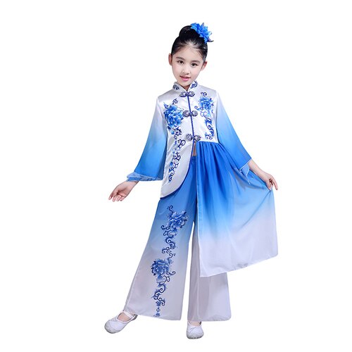 Kinderen klassieke dans kostuums meisjes Chinese stijl guzheng porselein kinderkleding fan dance Yangko dans kostuum: 2 / 120