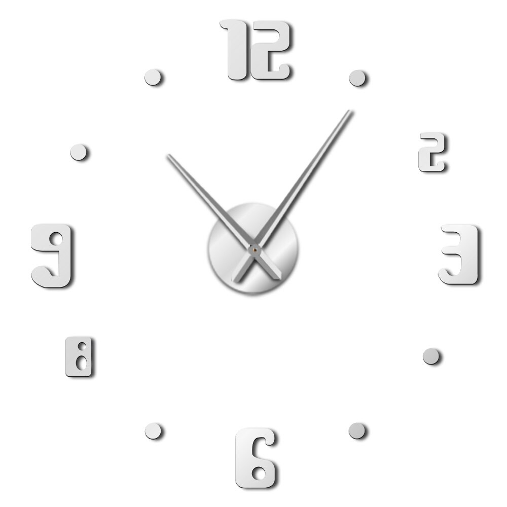 DIY Large Wall Clock Modern Quartz Clocks Wall Watch Big Clock Needle Acrylic Mirror Diy Sticker 3d Stickers Home Decor: Silver / 47 Inch