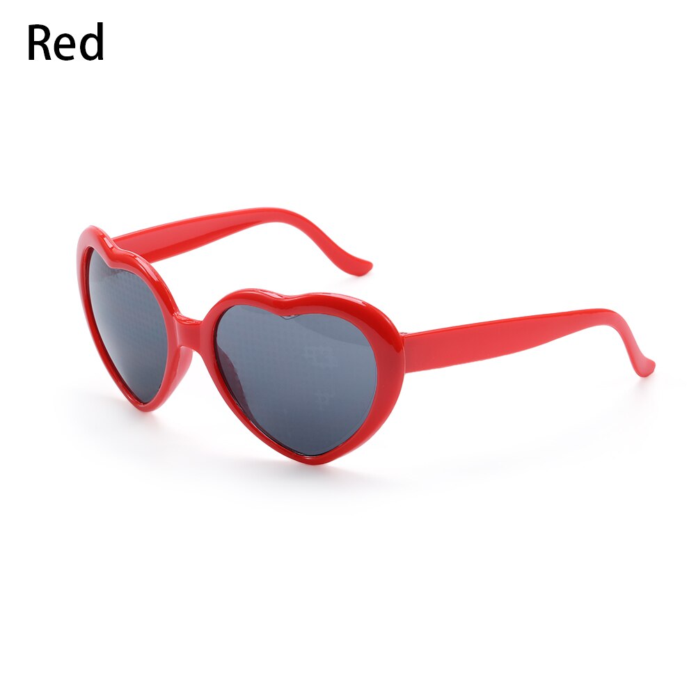 Gafas de difracción de corazón con forma de corazón, gafas con efectos de amor, cambio de luces por la noche, Unisex: Red