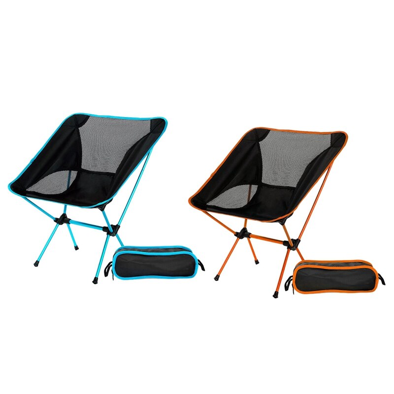 2 stk ultralette klapstol med bæretaske bærbar strand solbad picnic grill campingstole - orange & himmelblå