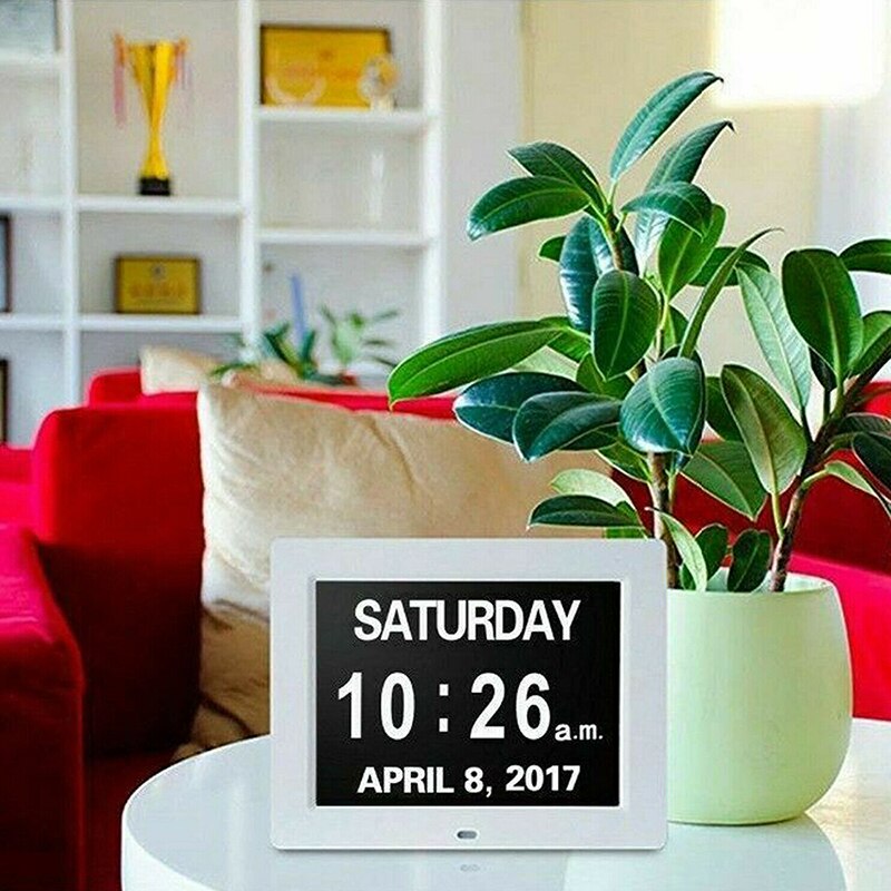 7 " Digital Day Clock LED Calendar Day/Week/Month/Year Electronic Alarm Clock for Impaired Vision People Home Decor