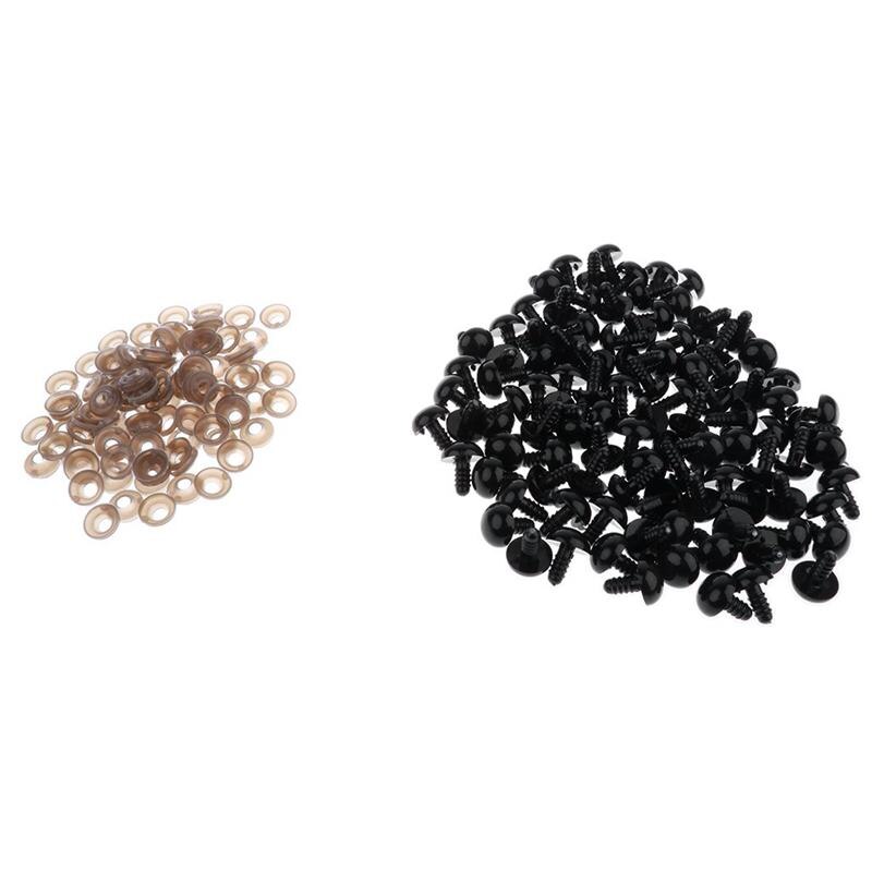 100 stycken svarta dockögon säkerhetsögon plastögon med skivor  -10mm