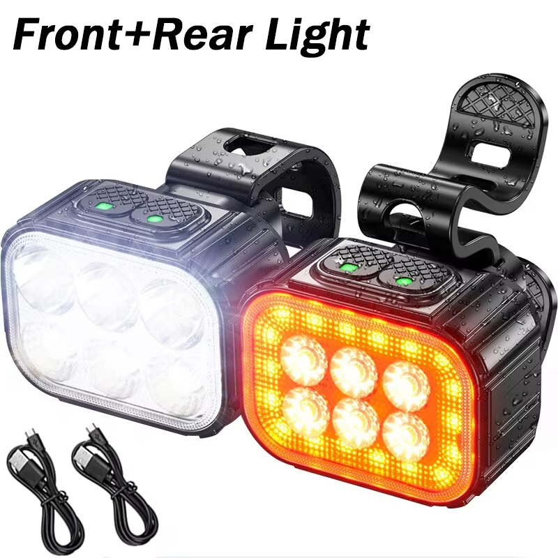 Bicycle Front Rear Lights USB Rechargeable Lamp LED Headlight Waterproof Taillight Portable Mountain Road Bicycle Accessories: Light Grey