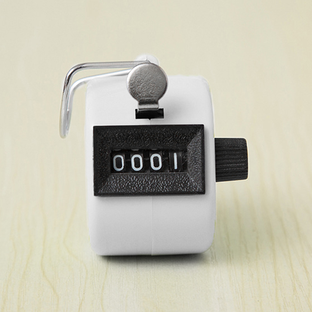 4 Digit Number Counters Metal Shell Hand Finger Display Manual Counting Tally Clicker Color Shell Timer Soccer Golf Counter: WHITE