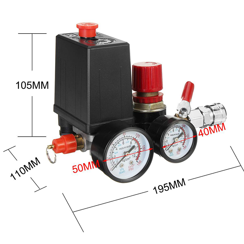 Small Air Compressor Pressure Switch Control Valve Regulator With Gauges Fittings Pneumatic Accessories Quick Response 240V