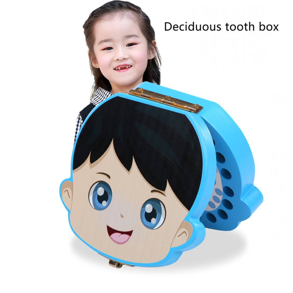 Caja de dientes de madera para recuerdo de dientes de bebé, Caja de almacenaje de dientes de leche, organizador, contenedor en inglés