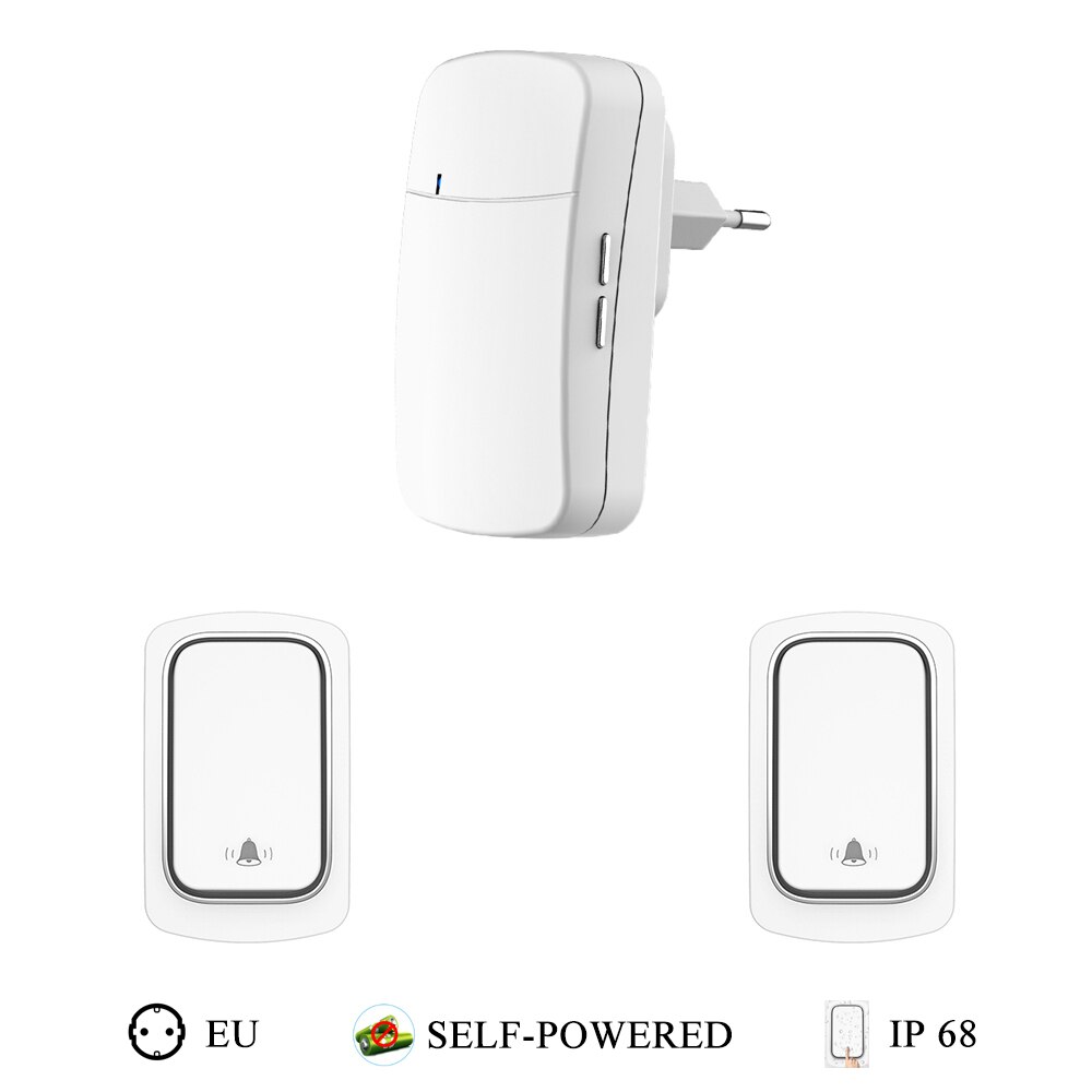 Waterproof Wireless Doorbell Outdoor Remote Doorbell No Battery Kinetic Ring Bell 220V,38 Melody,EU PLUG for Home,Apartment Door: 2R 1s