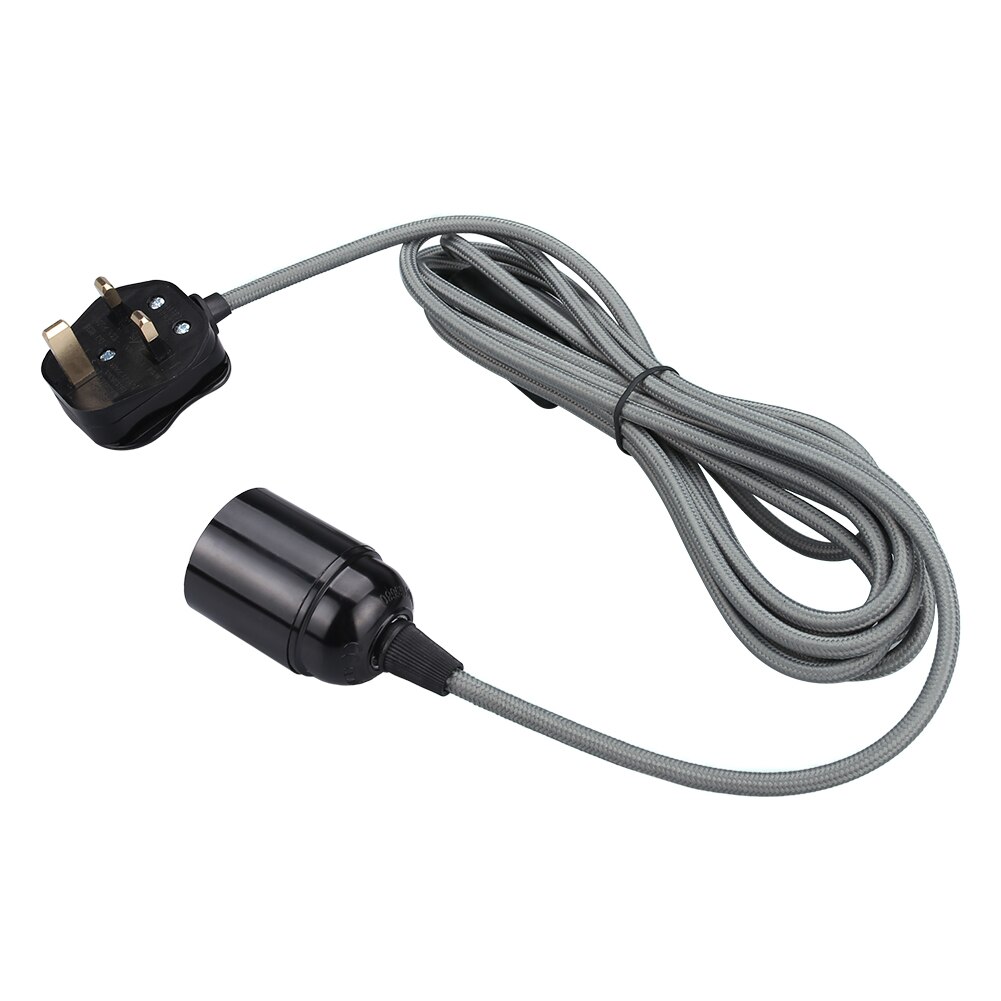 Fabric Flex Cable kit Plug In Pendant Lamp Light Set E27 2/3/4M Fitting Vintage Bulb UK /British/US Specification Plug: UK Grey 2M