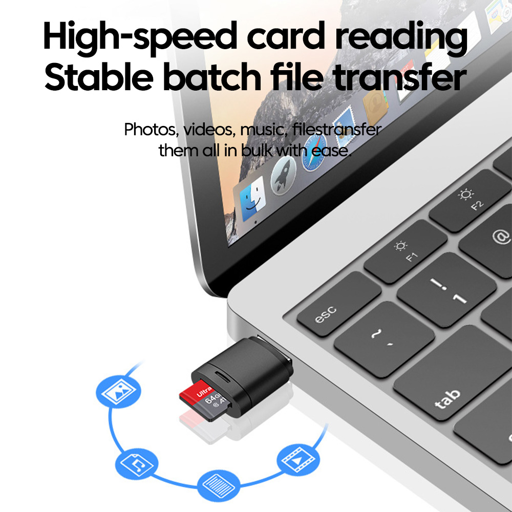 USB2.0 Mini Micro SD-kaart hoge snelheid geheugenkaartlezer met TF-kaartsleuf, max. compatibel tot 2TB, draagbare geheugenkaartlezer adapter