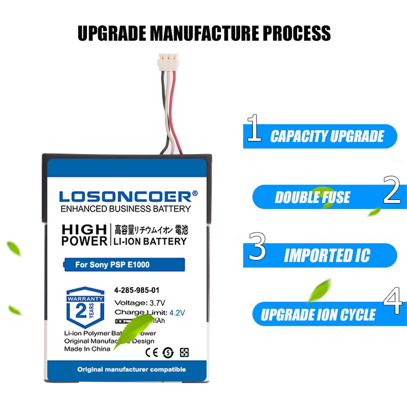 Batteria LOSONCOER 2000mAh 4-285-985-01, SP70C per Sony PSP E1000, PSP E1002, PSP E1004, PSP E1008, cuffia Wireless Pulse 7.1