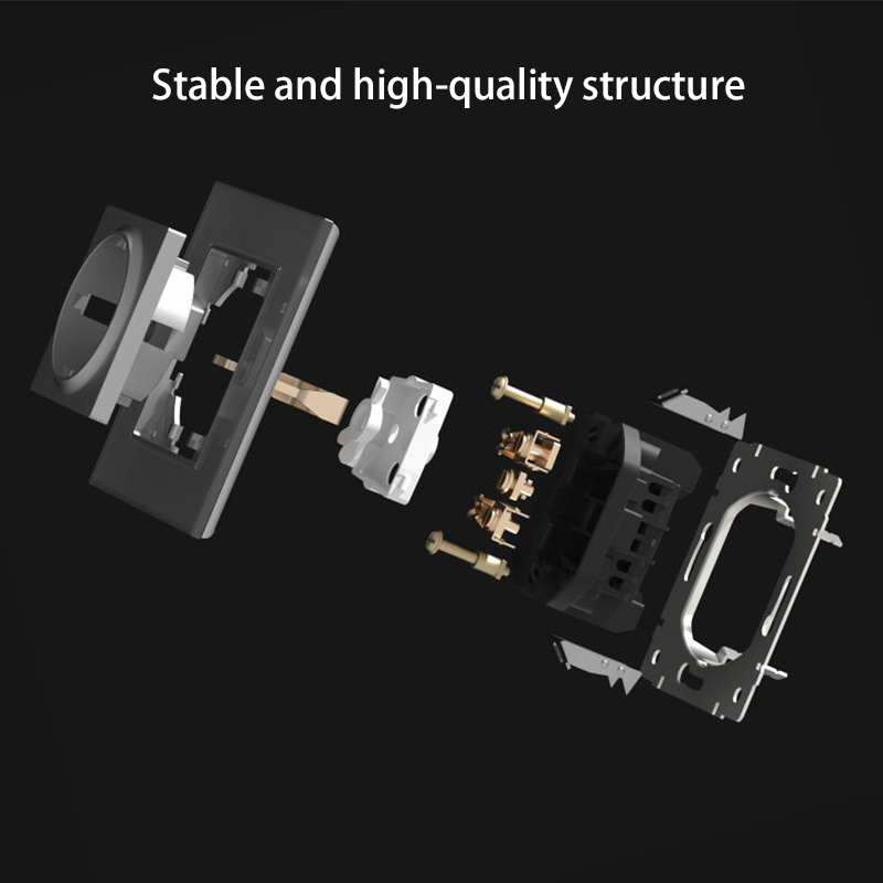 86 EU French Type A C Outlet 1 2 3 Gang On Off Fan Dimmer Wall Switch Double Electrical USB RJ45 Cat6 Sockets Round Back Claws