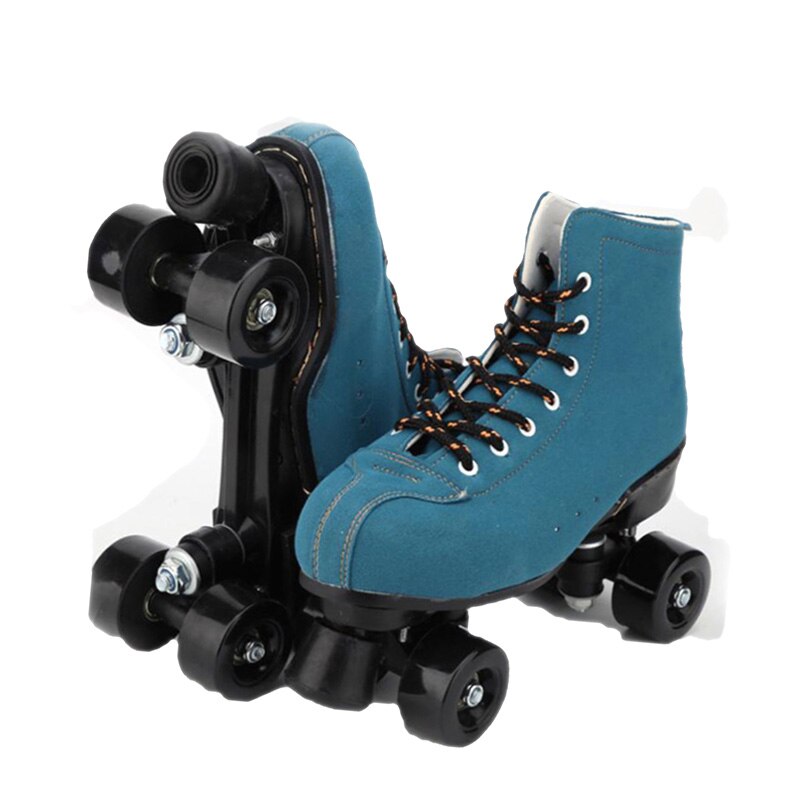 Leather Roller Skates For Adult Navy Blue Double Line Skates Women Men Two Line Skating Shoes Flash 4 Wheels PU Patines
