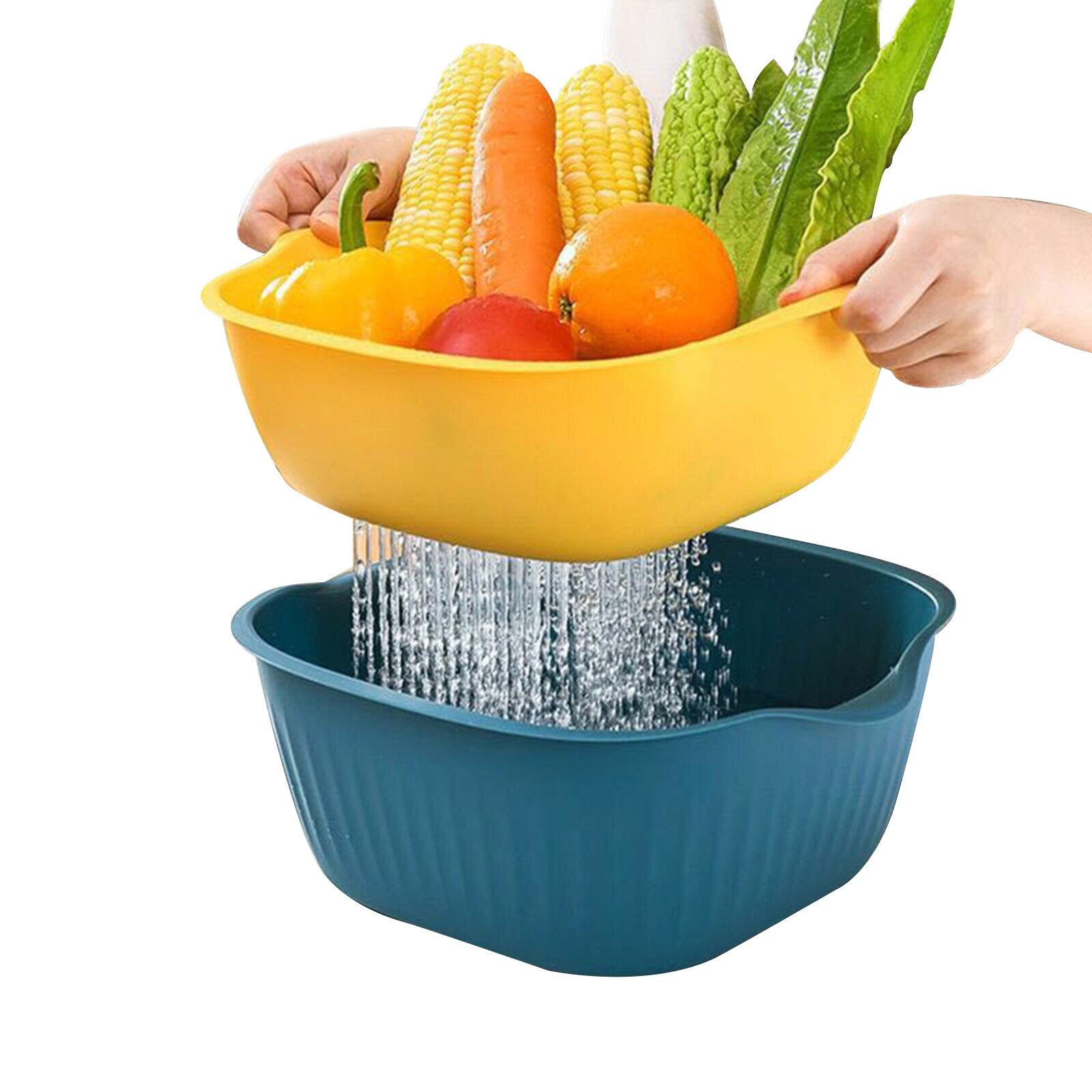 Vegetables Drying Basket Storage Box Detachable Camping Kitchen Clean Portable Tableware Large Capacity 2-Layer Box