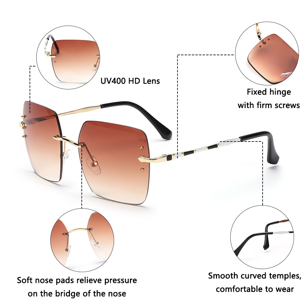 Square Rimless Shades 1pc Square Sunglasses Men Women Rimless Cutting Le... – Vicedeal