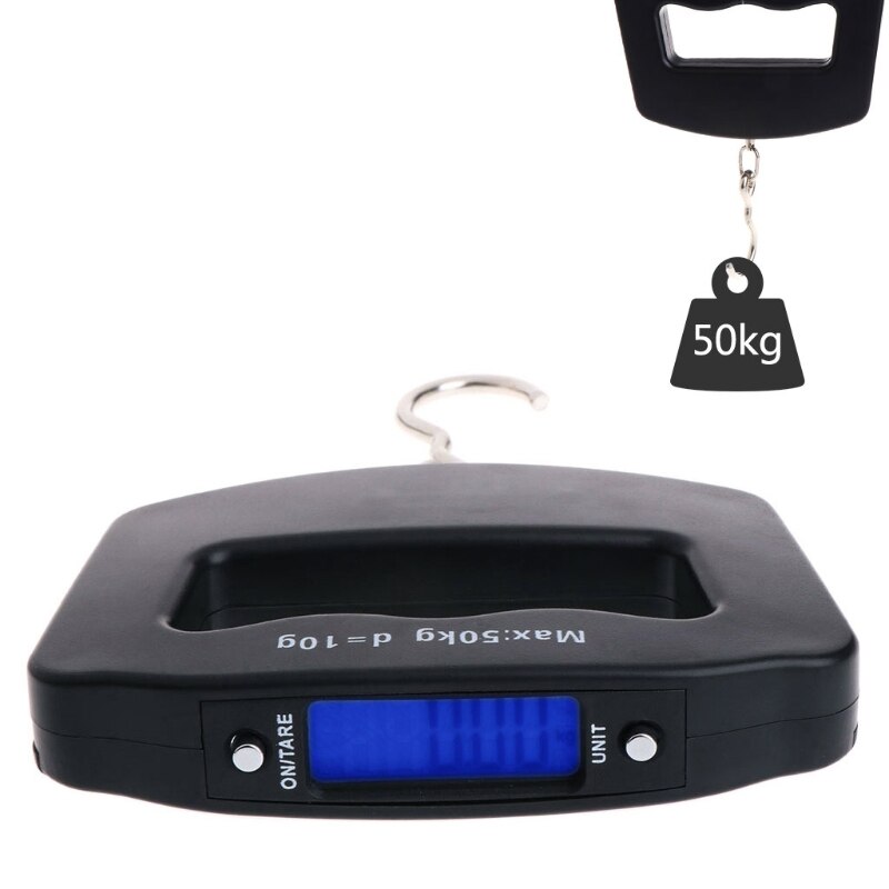 Draagbare Mini Hangende Schaal 50Kg 10G Elektronische Weging Bagage Weegschaal Vis Haak Digitale Schaal Blauwe Display Balans