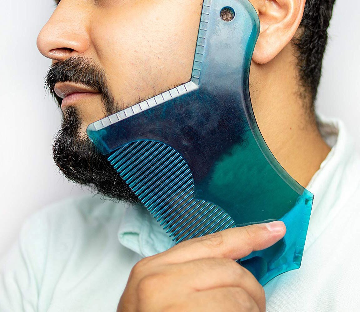Beard Shaping &amp; Styling Tool Shave Comb for Perfect Line Up Edge Control Men&#39;s Beard Comb Hair Trim Templates Shaper 1pcs: Blue