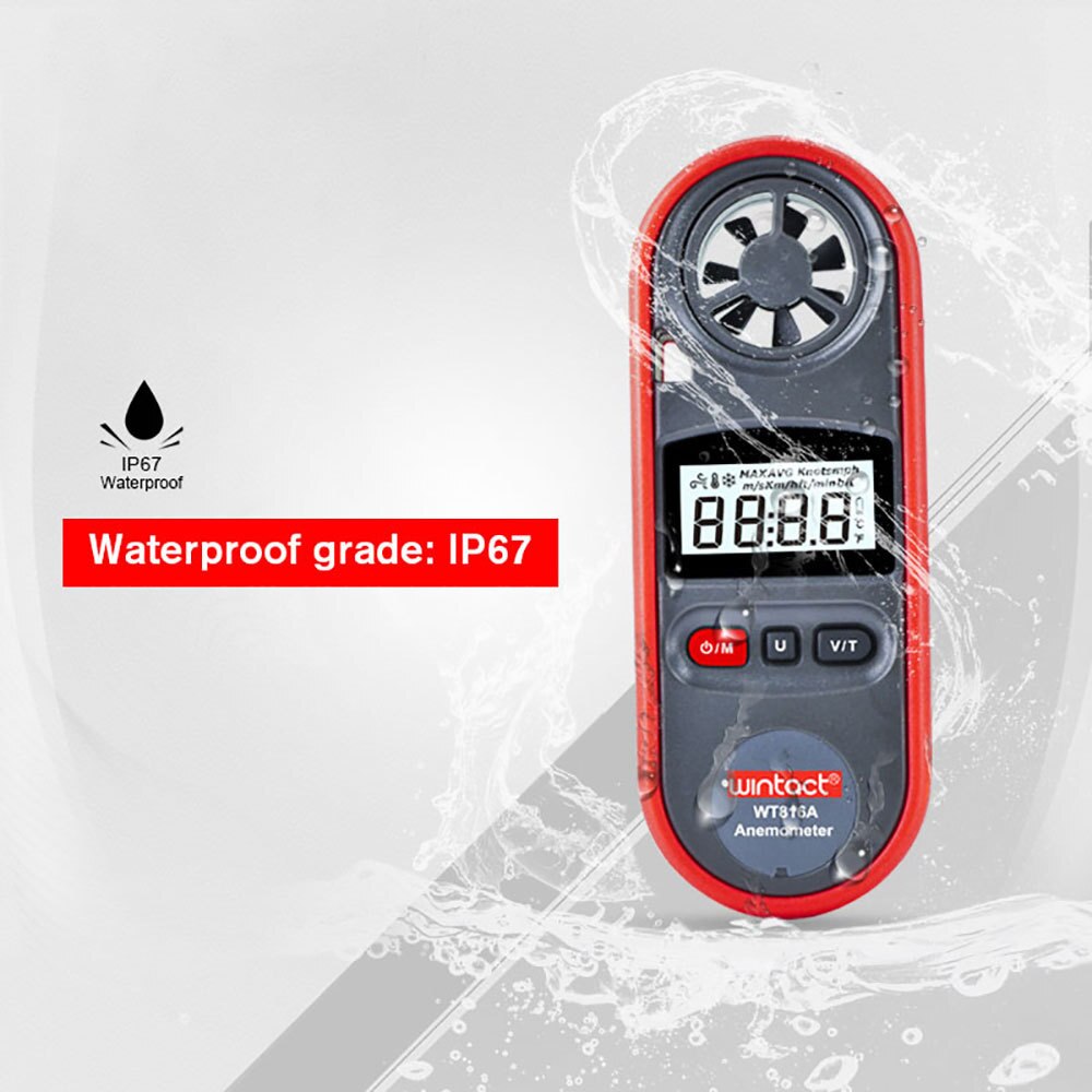 Portable Wind Speed Meter 30m/s Digital Anemometer IP67 for Measuring Wind Speed, Temperature Measure Meter Hand-held Anemometer